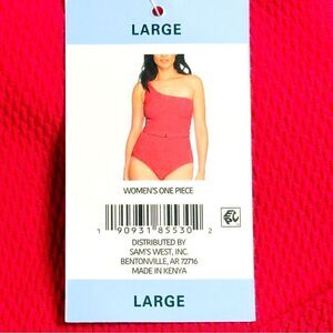 LOFT NWT Swim One Shoulder Belted Swimsuit Red/Pink Textured Size Large